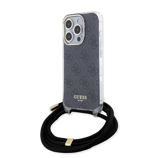 Deksel for Apple iPhone 15 Pro, Guess, Crossbody Cord 4G Print, Svart