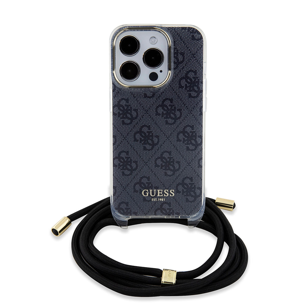 Deksel for Apple iPhone 15 Pro, Guess, Crossbody Cord 4G Print, Svart