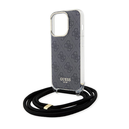 Deksel for Apple iPhone 15 Pro, Guess, Crossbody Cord 4G Print, Svart