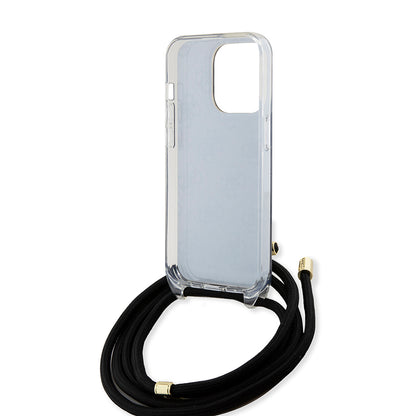 Deksel for Apple iPhone 15 Pro, Guess, Crossbody Cord 4G Print, Svart