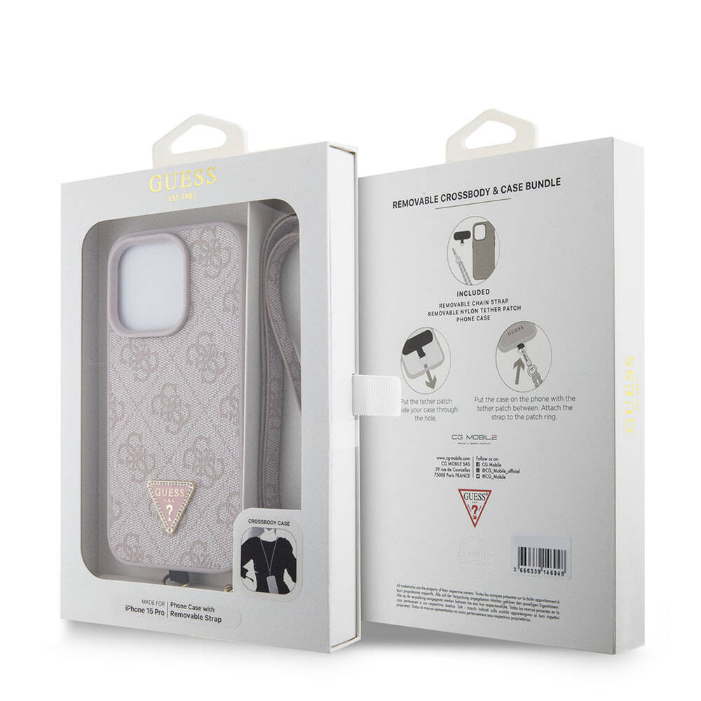 Deksel for Apple iPhone 15 Pro, Guess, Crossbody 4G Metal Logo, Rosa