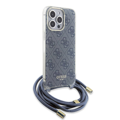 Deksel for Apple iPhone 15 Pro, Guess, Crossbody Cord 4G Print, Blå