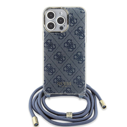 Deksel for Apple iPhone 15 Pro, Guess, Crossbody Cord 4G Print, Blå