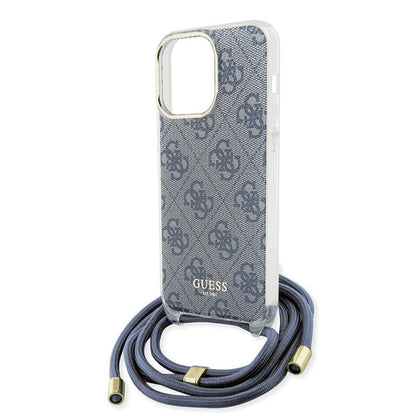 Deksel for Apple iPhone 15 Pro, Guess, Crossbody Cord 4G Print, Blå