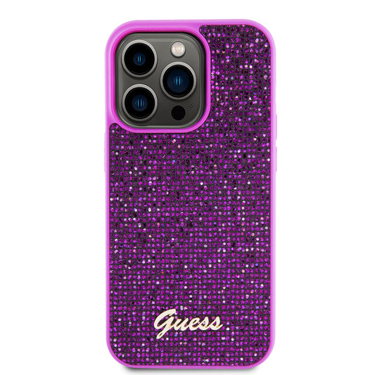 Deksel for Apple iPhone 15 Pro, Guess, Disco Metal Script, Fuchsia