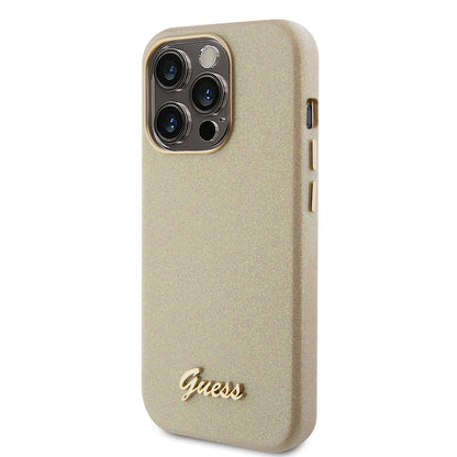 Deksel for Apple iPhone 15 Pro, Guess, Glitter Glossy Script, Beige
