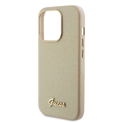 Deksel for Apple iPhone 15 Pro, Guess, Glitter Glossy Script, Beige