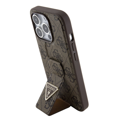 Deksel for Apple iPhone 15 Pro, Guess, Grip Stand 4G Triangle Strass, Brun