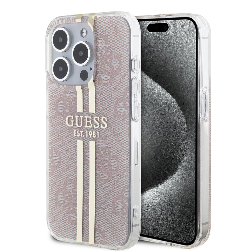 Deksel for Apple iPhone 15 Pro, Guess, IML 4G Gold Stripe, Rosa