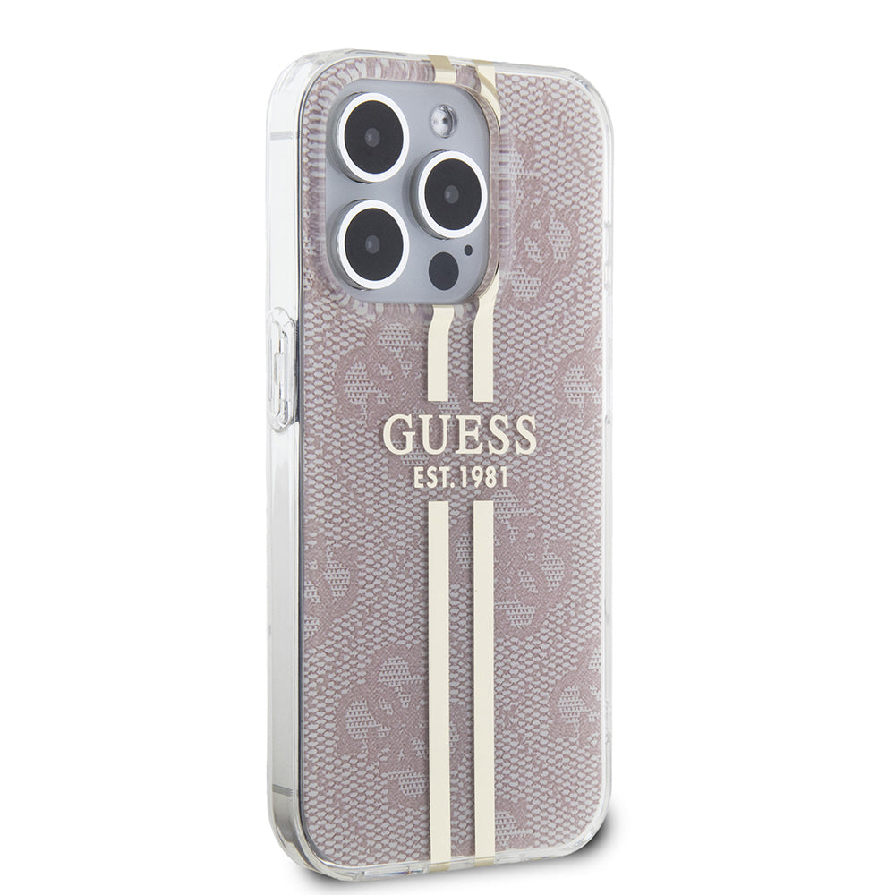 Deksel for Apple iPhone 15 Pro, Guess, IML 4G Gold Stripe, Rosa