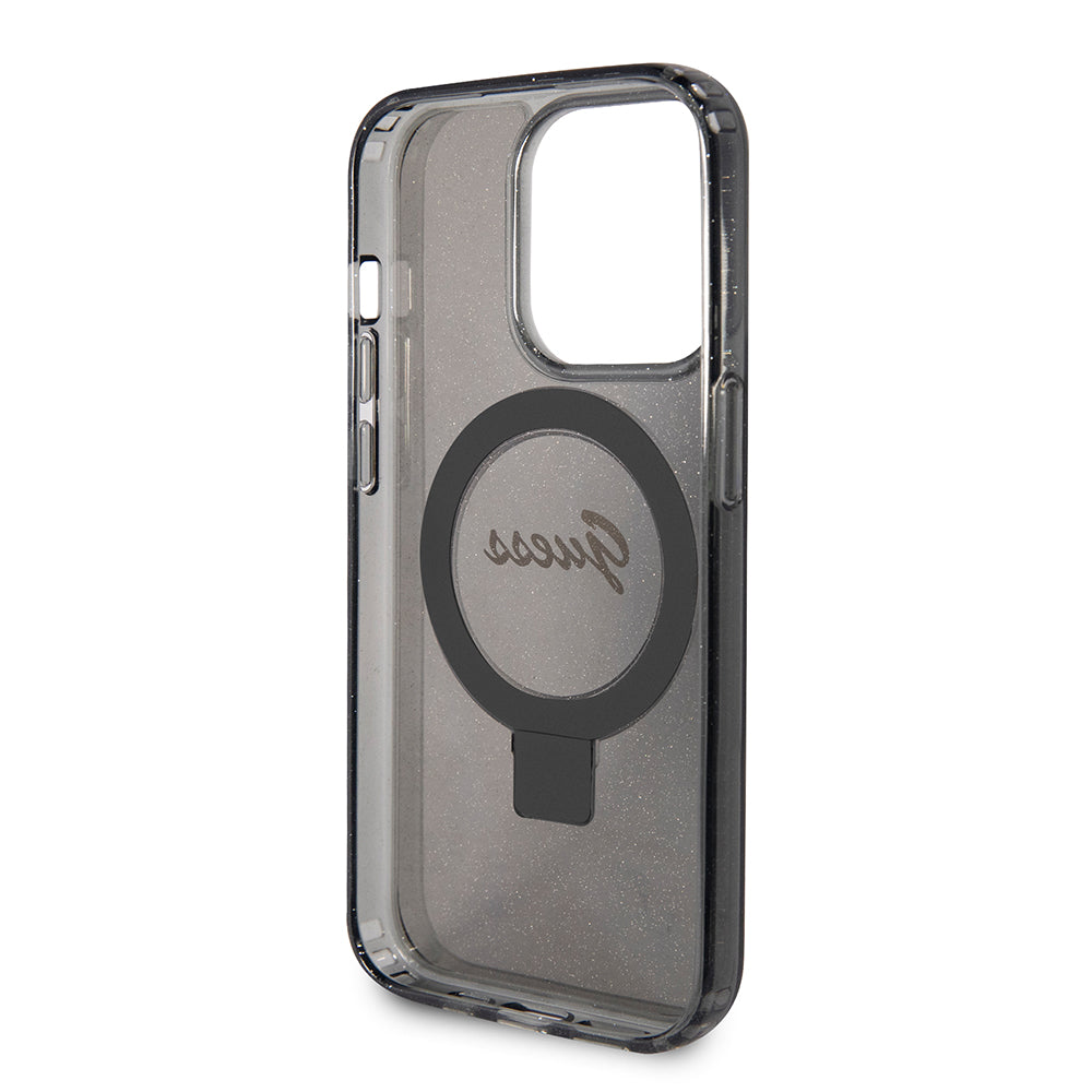 MagSafe-deksel for Apple iPhone 15 Pro, Guess, IML Ring Stand Glitter, Svart