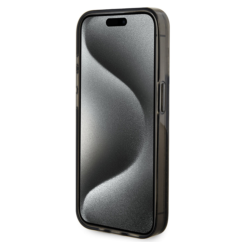 Deksel for Apple iPhone 15 Pro, Guess, Liquid Glitter Gold Stripe, Svart