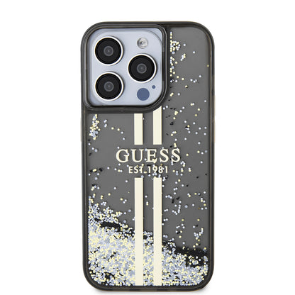 Deksel for Apple iPhone 15 Pro, Guess, Liquid Glitter Gold Stripe, Svart