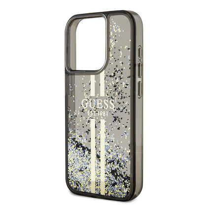 Deksel for Apple iPhone 15 Pro, Guess, Liquid Glitter Gold Stripe, Svart