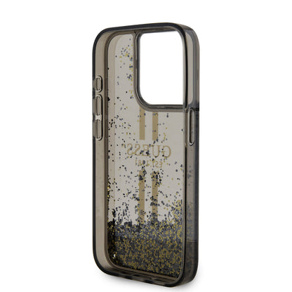 Deksel for Apple iPhone 15 Pro, Guess, Liquid Glitter Gold Stripe, Svart