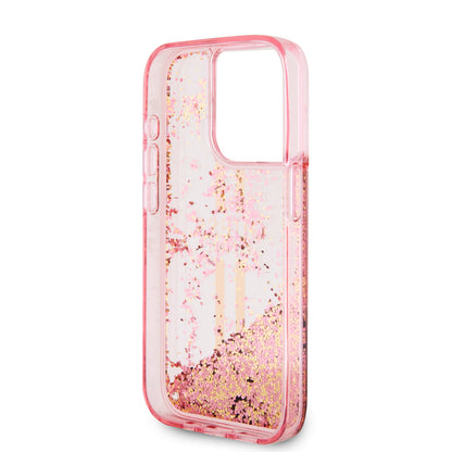 Deksel for Apple iPhone 15 Pro, Guess, Liquid Glitter Gold Stripes, Rosa