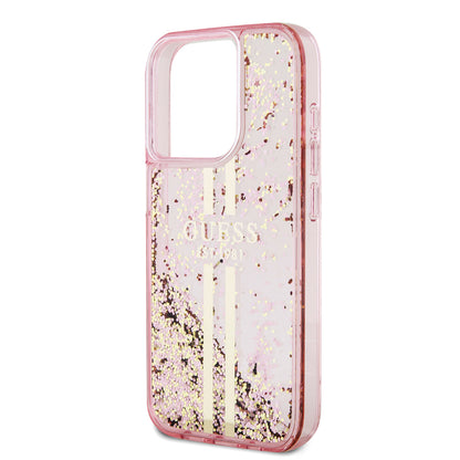 Deksel for Apple iPhone 15 Pro, Guess, Liquid Glitter Gold Stripes, Rosa