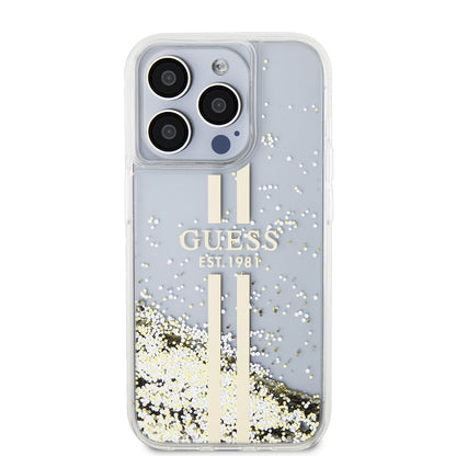 Deksel for Apple iPhone 15 Pro, Guess, Liquid Glitter Gold Stripes, Gjennomsiktig