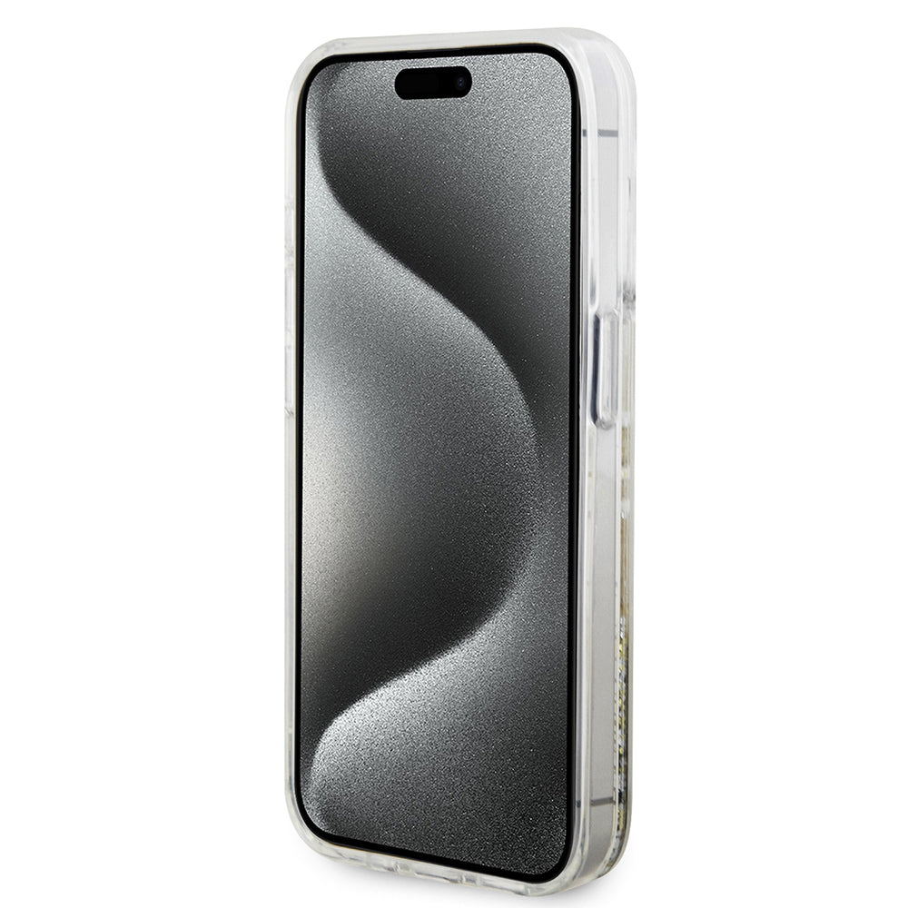 Deksel for Apple iPhone 15 Pro, Guess, Liquid Glitter Gold Stripes, Gjennomsiktig