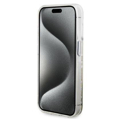 Deksel for Apple iPhone 15 Pro, Guess, Liquid Glitter Gold Stripes, Gjennomsiktig