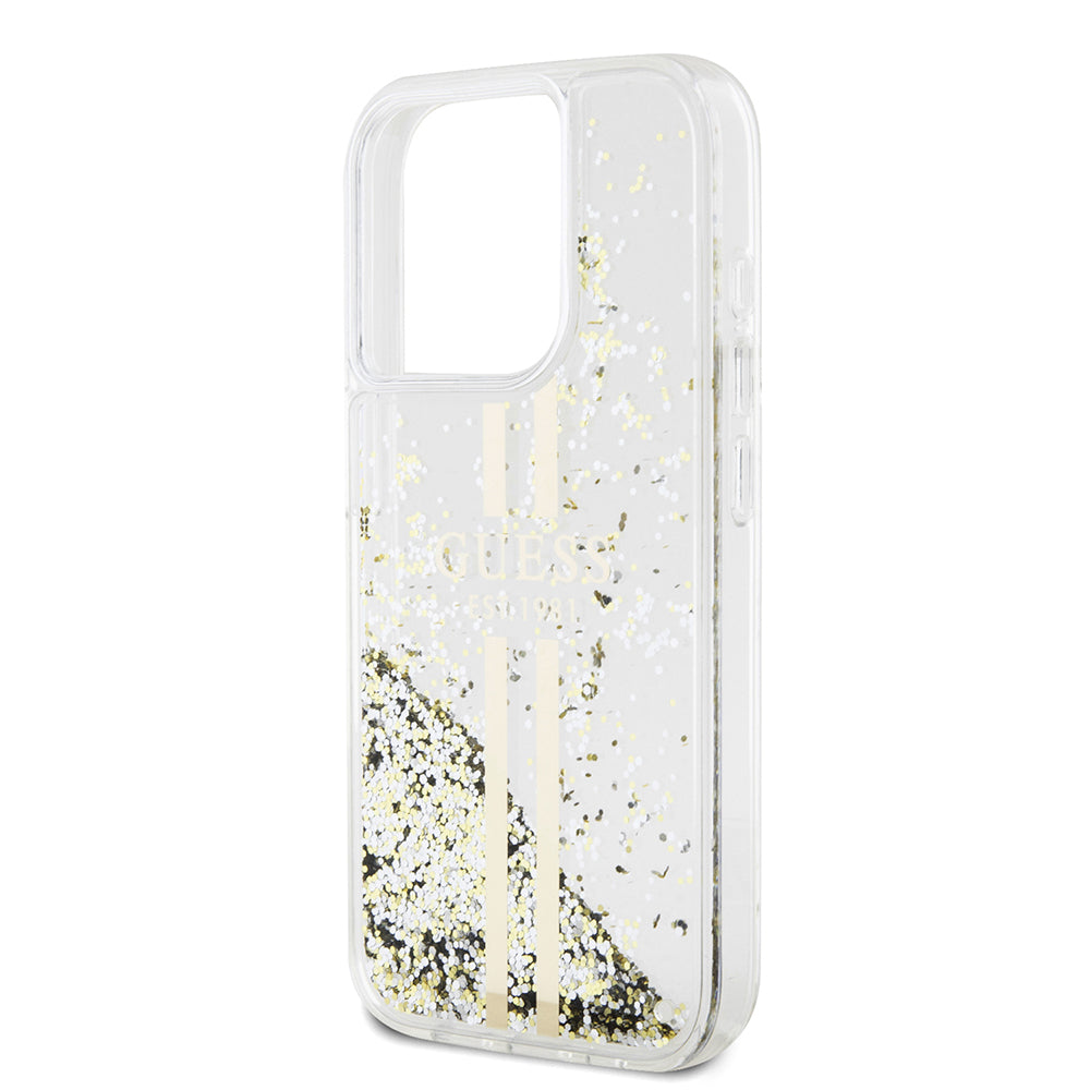 Deksel for Apple iPhone 15 Pro, Guess, Liquid Glitter Gold Stripes, Gjennomsiktig