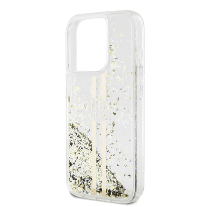 Deksel for Apple iPhone 15 Pro, Guess, Liquid Glitter Gold Stripes, Gjennomsiktig