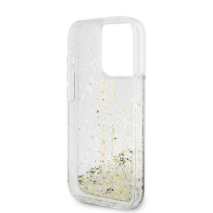 Deksel for Apple iPhone 15 Pro, Guess, Liquid Glitter Gold Stripes, Gjennomsiktig