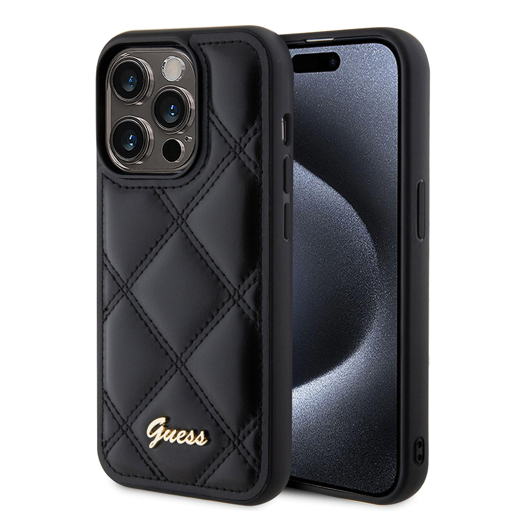 Deksel for Apple iPhone 15 Pro, Guess, Quilted Metal Logo, Svart