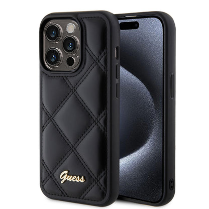 Deksel for Apple iPhone 15 Pro, Guess, Quilted Metal Logo, Svart