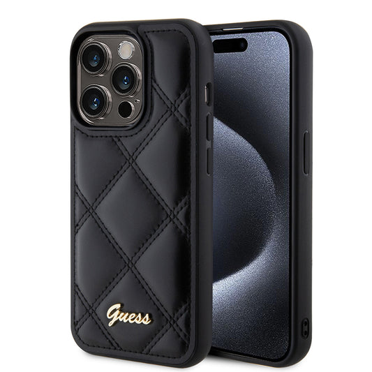 Deksel for Apple iPhone 15 Pro, Guess, Quilted Metal Logo, Svart