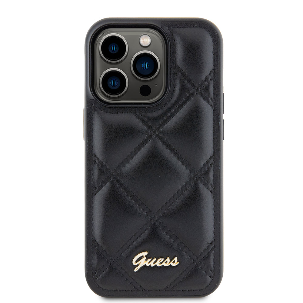 Deksel for Apple iPhone 15 Pro, Guess, Quilted Metal Logo, Svart