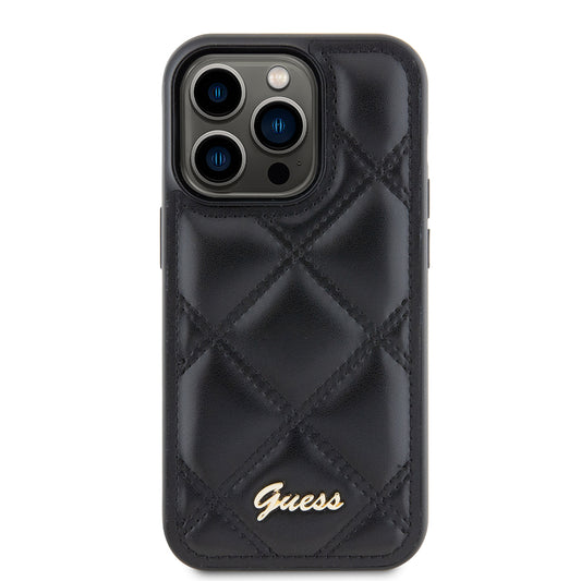 Deksel for Apple iPhone 15 Pro, Guess, Quilted Metal Logo, Svart