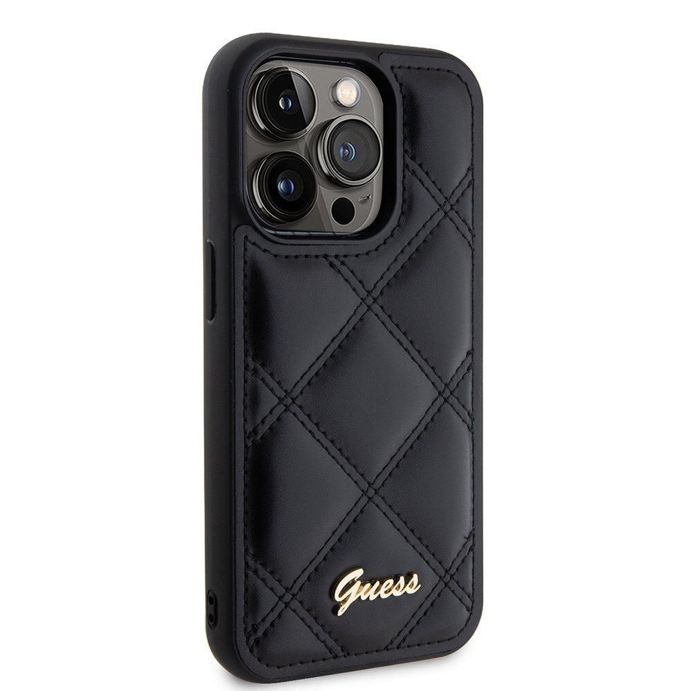 Deksel for Apple iPhone 15 Pro, Guess, Quilted Metal Logo, Svart