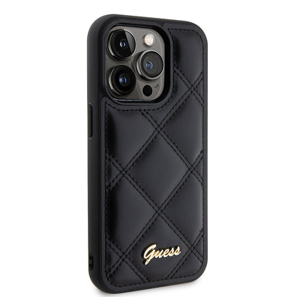 Deksel for Apple iPhone 15 Pro, Guess, Quilted Metal Logo, Svart