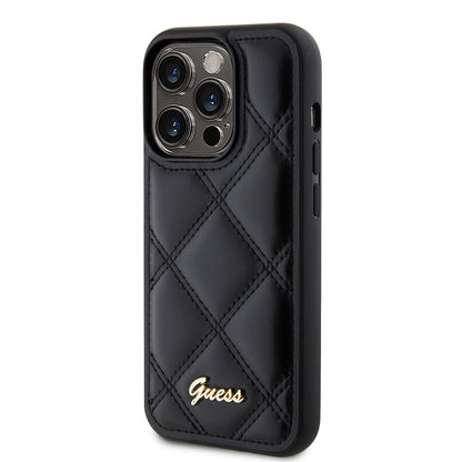 Deksel for Apple iPhone 15 Pro, Guess, Quilted Metal Logo, Svart