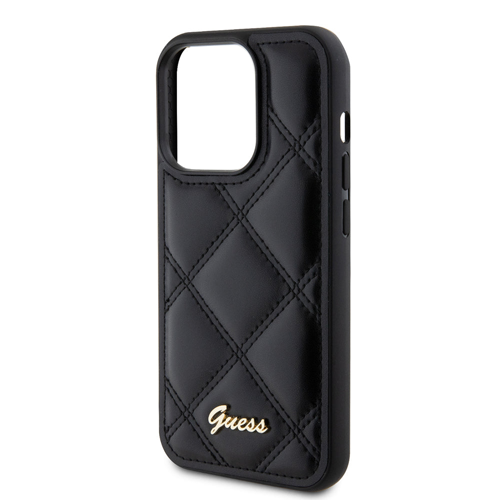 Deksel for Apple iPhone 15 Pro, Guess, Quilted Metal Logo, Svart