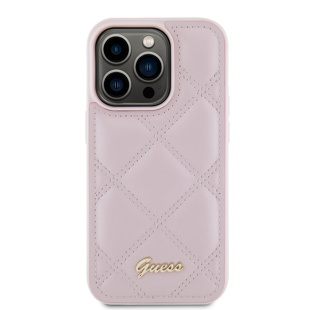 Deksel for Apple iPhone 15 Pro, Guess, Quilted Metal Logo, Rosa