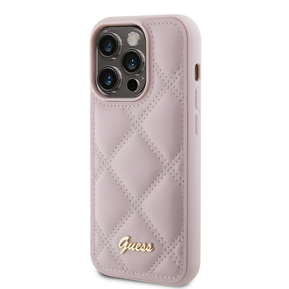 Deksel for Apple iPhone 15 Pro, Guess, Quilted Metal Logo, Rosa