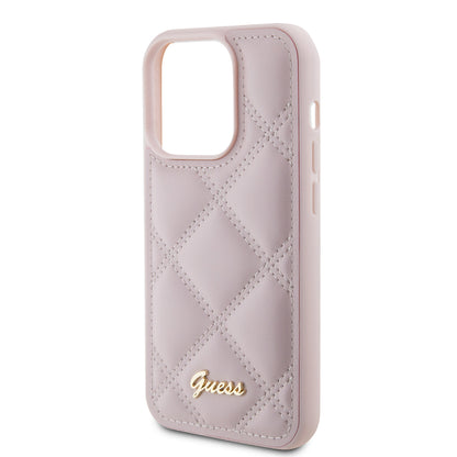 Deksel for Apple iPhone 15 Pro, Guess, Quilted Metal Logo, Rosa
