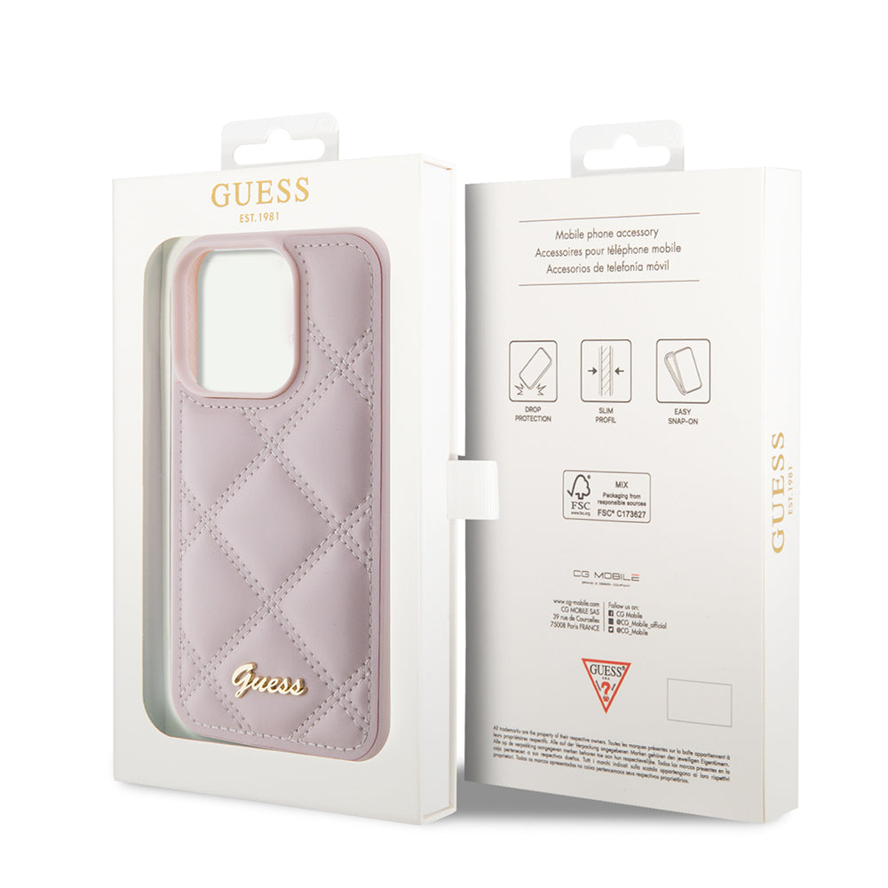 Deksel for Apple iPhone 15 Pro, Guess, Quilted Metal Logo, Rosa