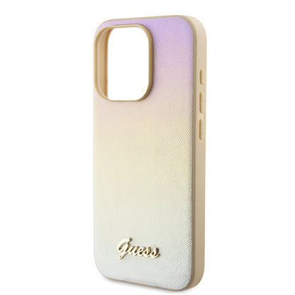 Deksel for Apple iPhone 15 Pro, Guess, Saffiano Iridescent Script, Gull