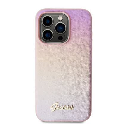 Deksel for Apple iPhone 15 Pro, Guess, Saffiano Iridescent Script, Rosa