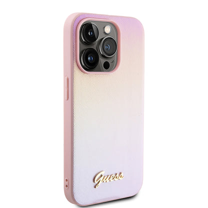 Deksel for Apple iPhone 15 Pro, Guess, Saffiano Iridescent Script, Rosa