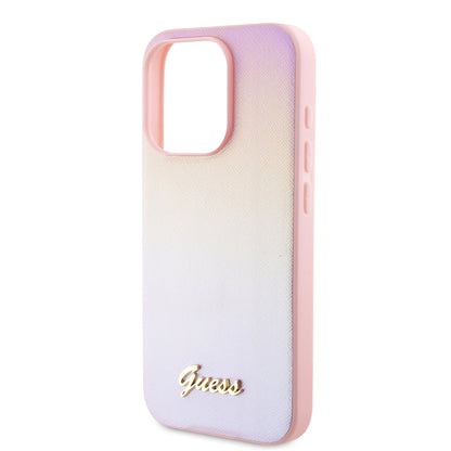 Deksel for Apple iPhone 15 Pro, Guess, Saffiano Iridescent Script, Rosa