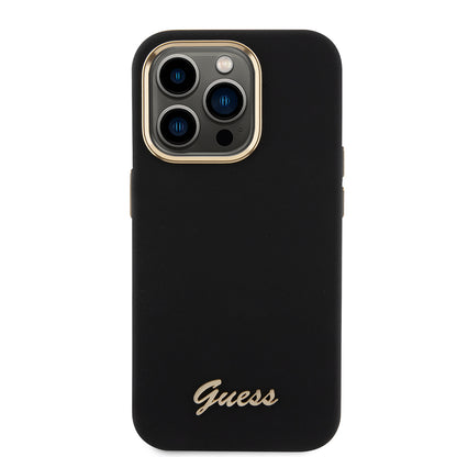 Deksel for Apple iPhone 15 Pro, Guess, Script Metal Logo & Frame, Svart