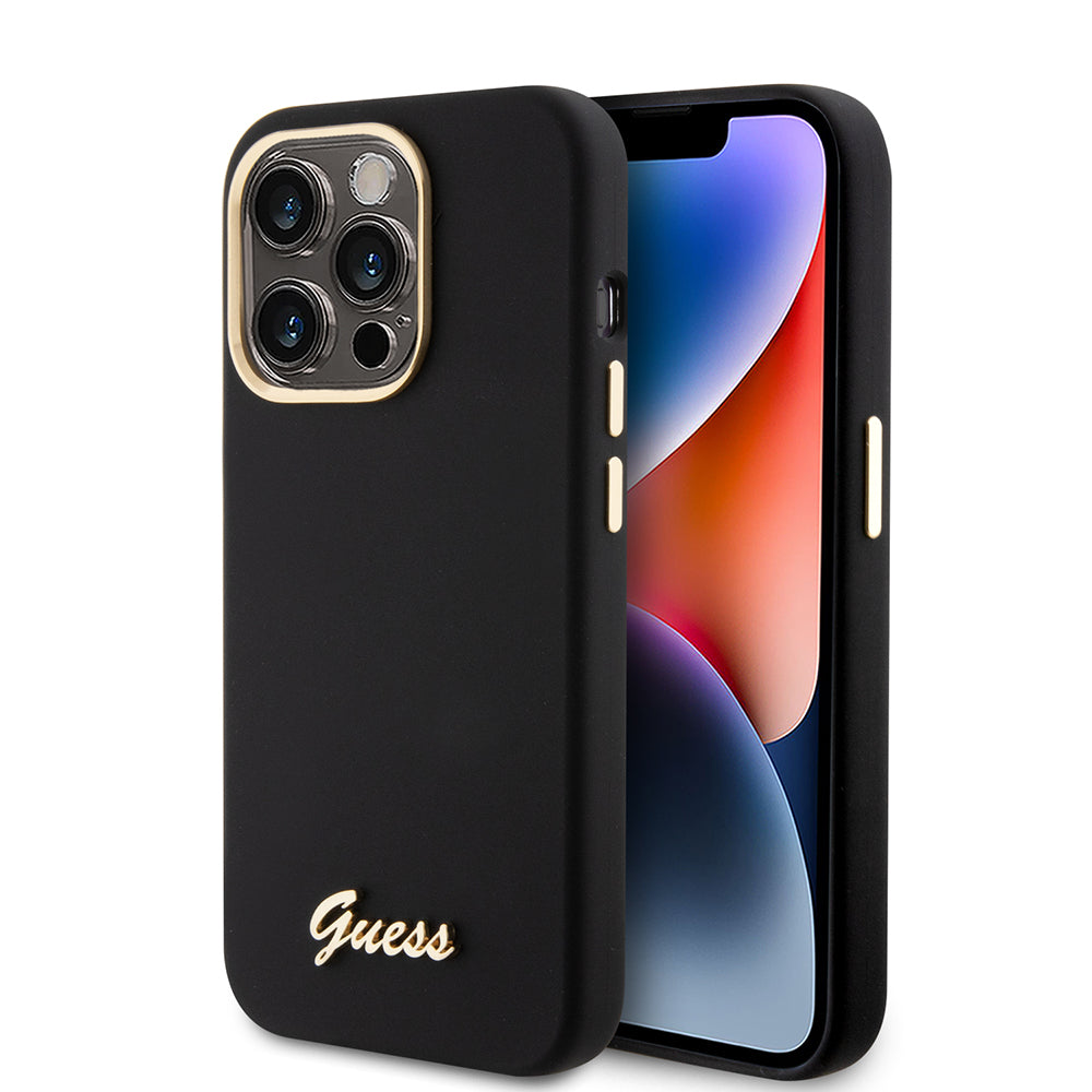 Deksel for Apple iPhone 15 Pro, Guess, Script Metal Logo & Frame, Svart