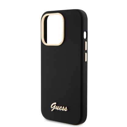 Deksel for Apple iPhone 15 Pro, Guess, Script Metal Logo & Frame, Svart