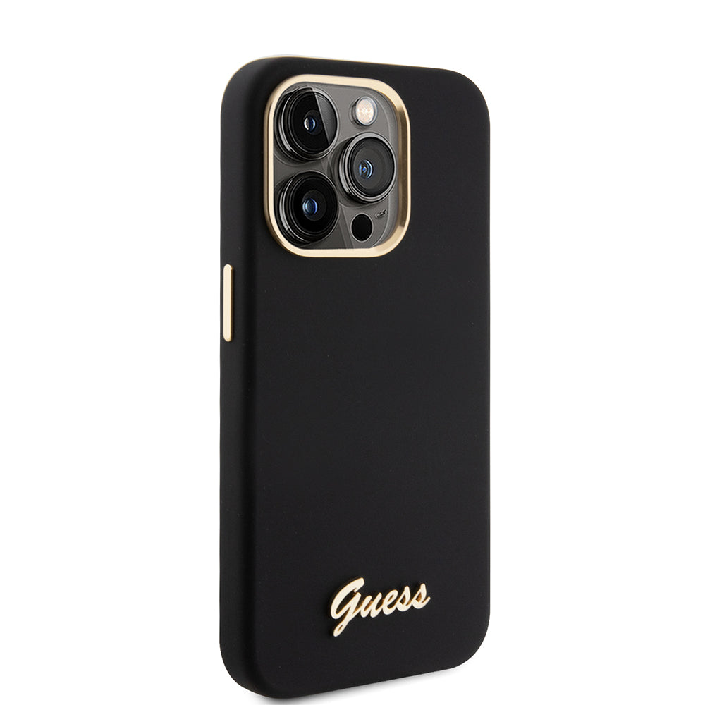 Deksel for Apple iPhone 15 Pro, Guess, Script Metal Logo & Frame, Svart