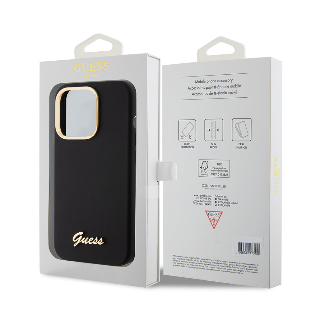 Deksel for Apple iPhone 15 Pro, Guess, Script Metal Logo & Frame, Svart