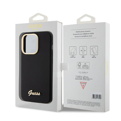 Deksel for Apple iPhone 15 Pro, Guess, Script Metal Logo & Frame, Svart